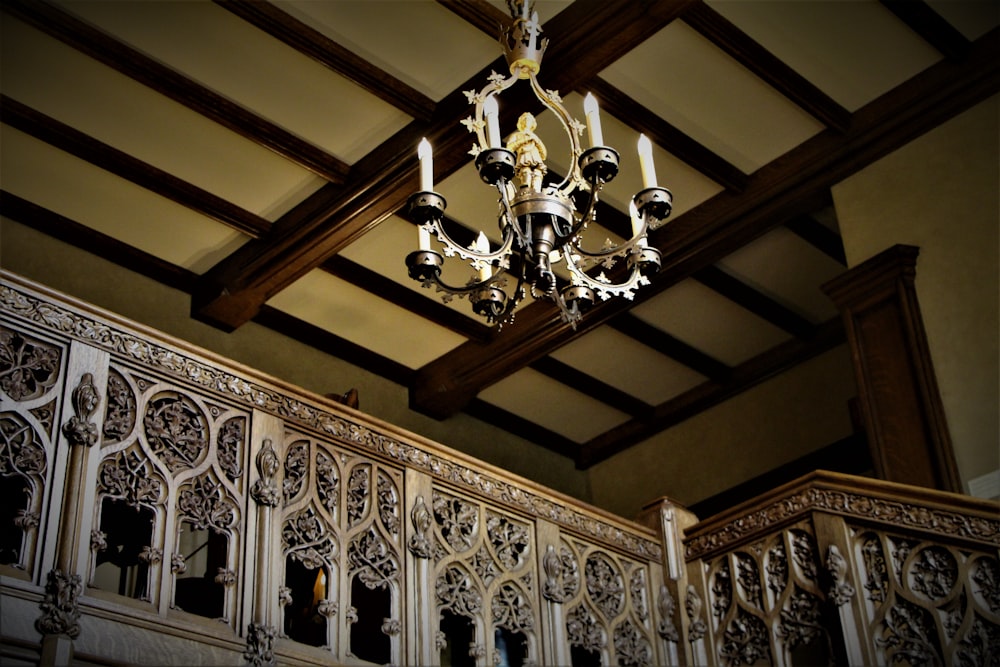 a chandelier from a ceiling