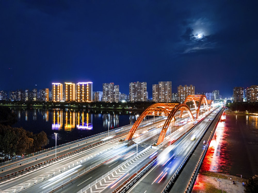 a bridge with lights on it