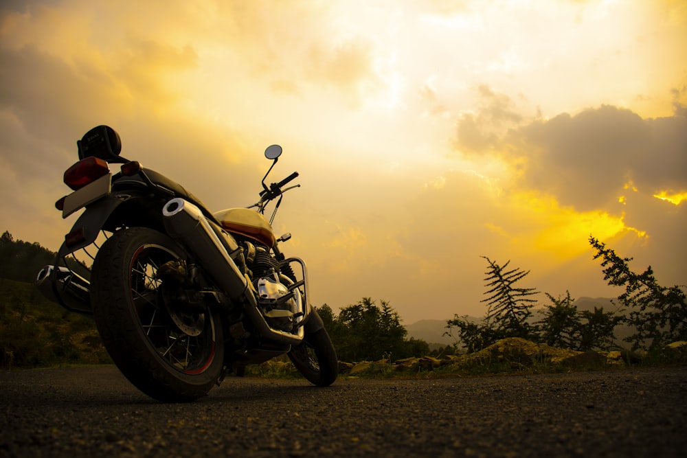 a motorcycle parked on a road