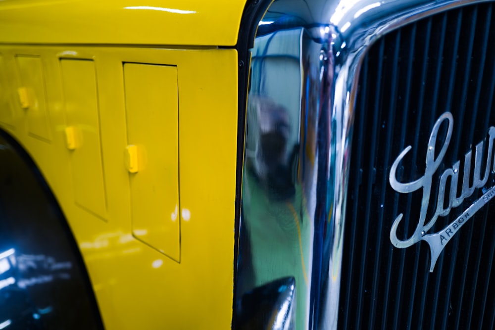 a close-up of a yellow car