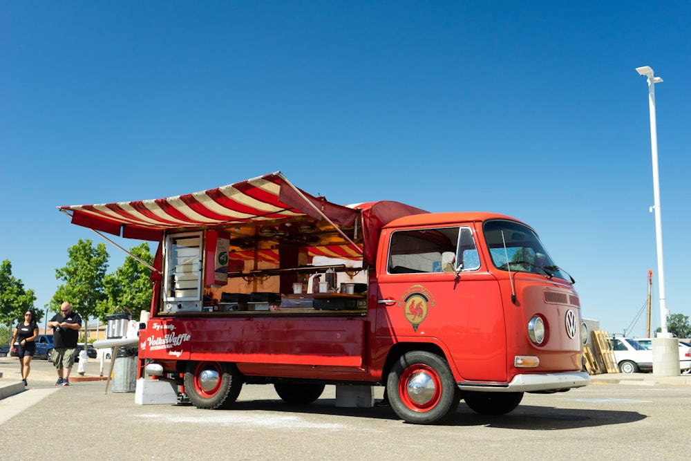 a red truck with a canopy