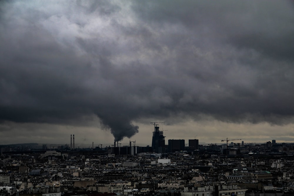 a city with a cloudy sky