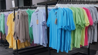 a group of clothes on a rack