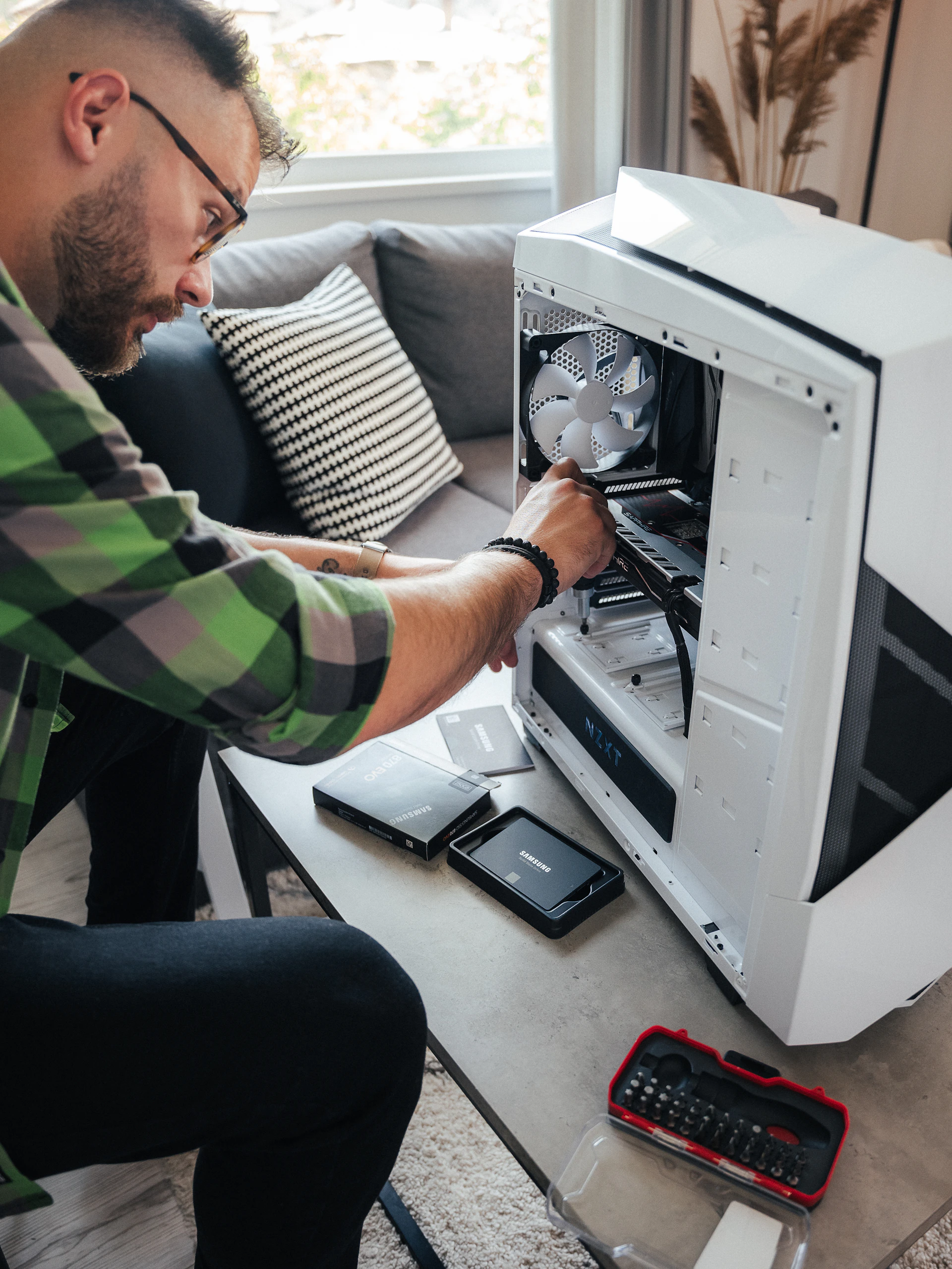 a man sitting at a computer
