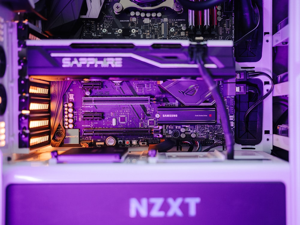 a computer with a purple screen