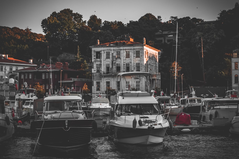 boats parked in water