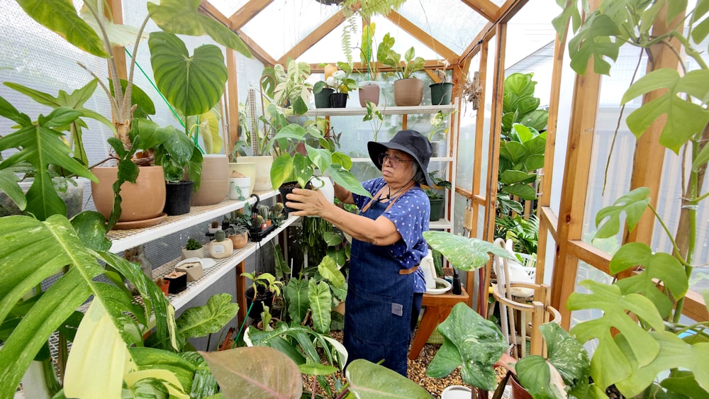 a person in a greenhouse