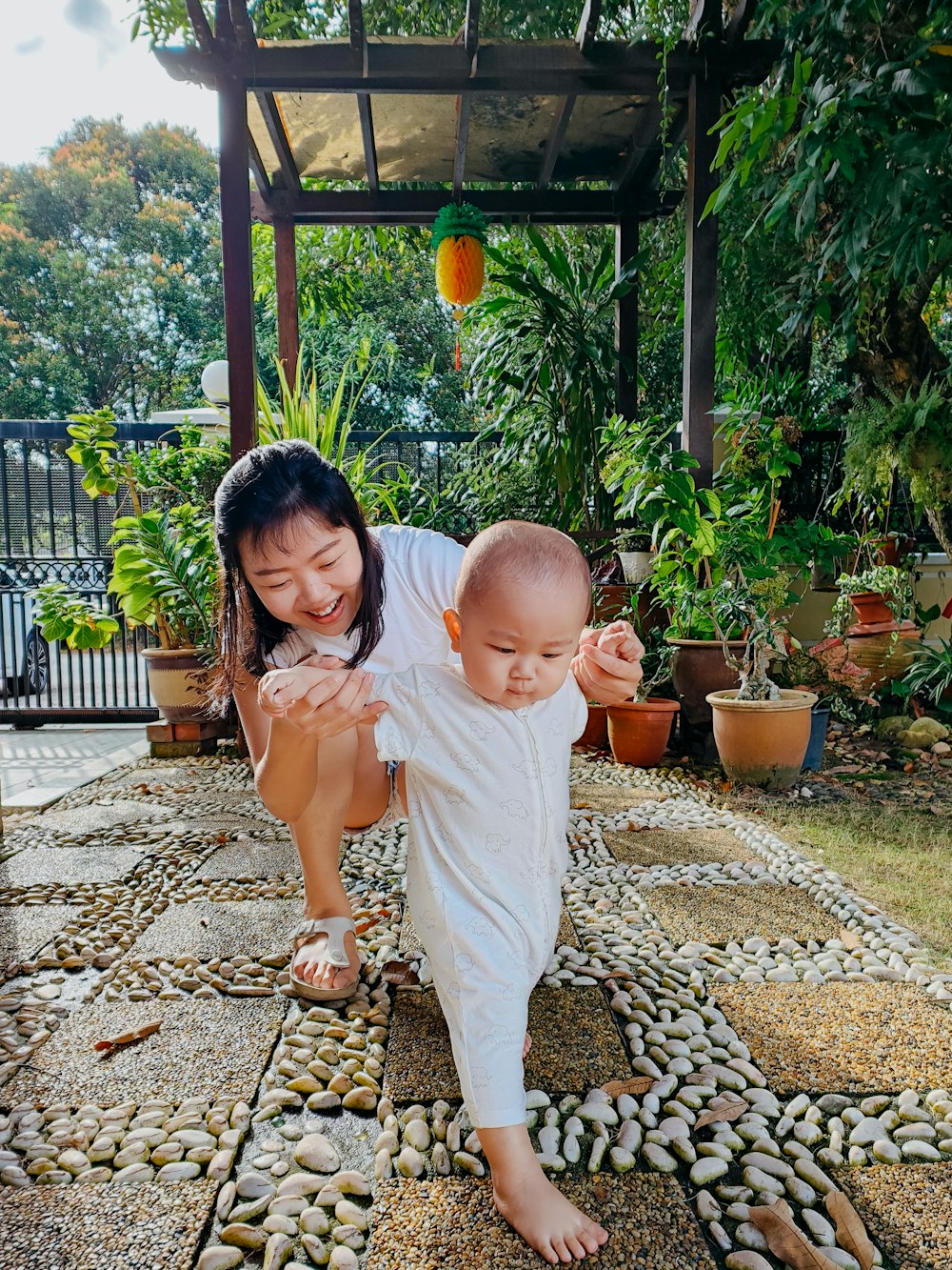 a person holding a baby