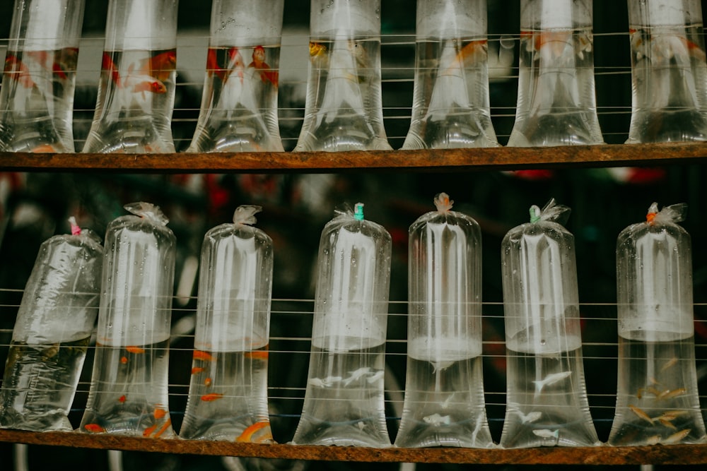 a group of glass bottles