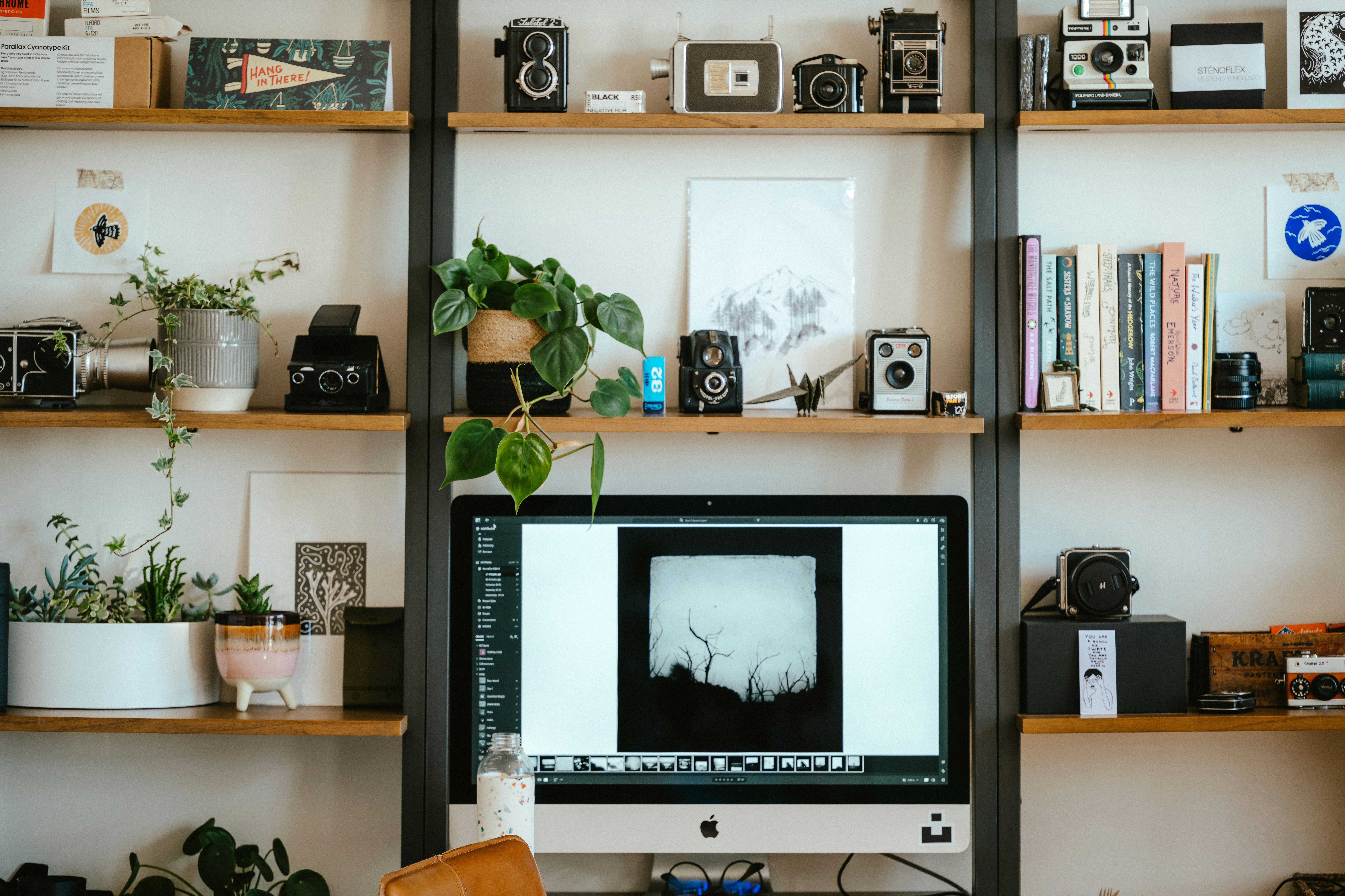 TV on shelf in professional workspace