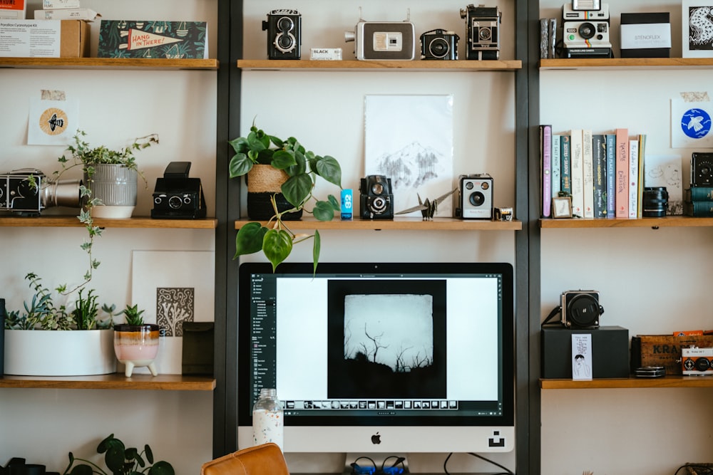 a tv on a shelf