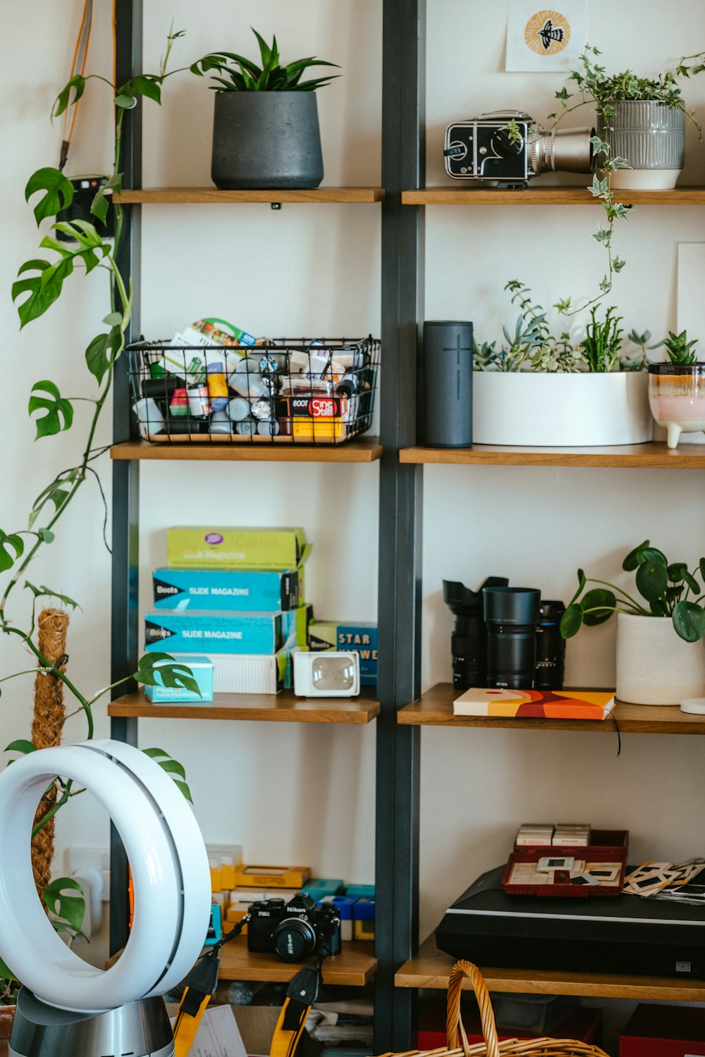 a shelf with objects on it