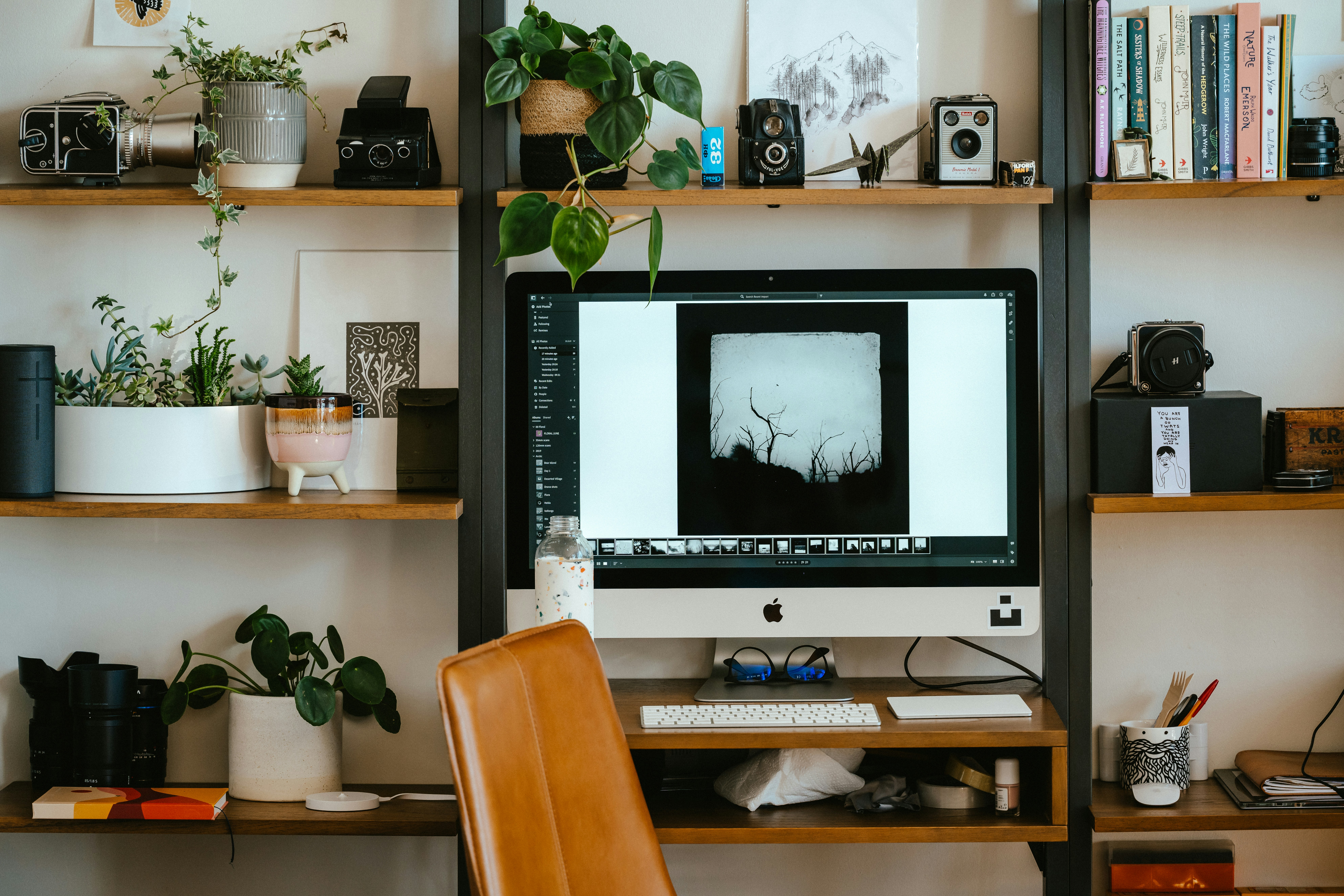 Computer on desk in freelancer workspace