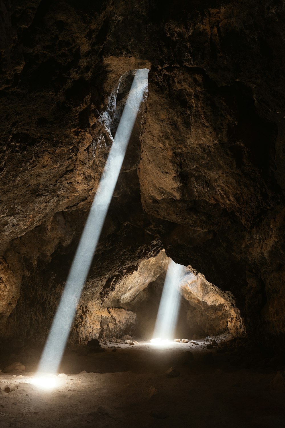 a waterfall in a cave