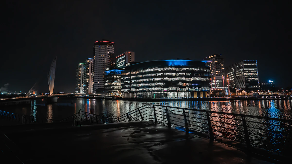 Manchester waterfront at night — MediaCityUK, Salford Quays