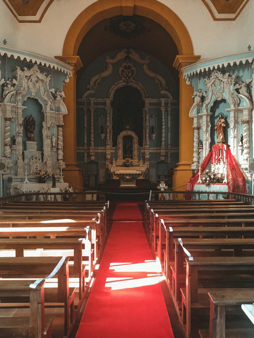 a red carpet in a church