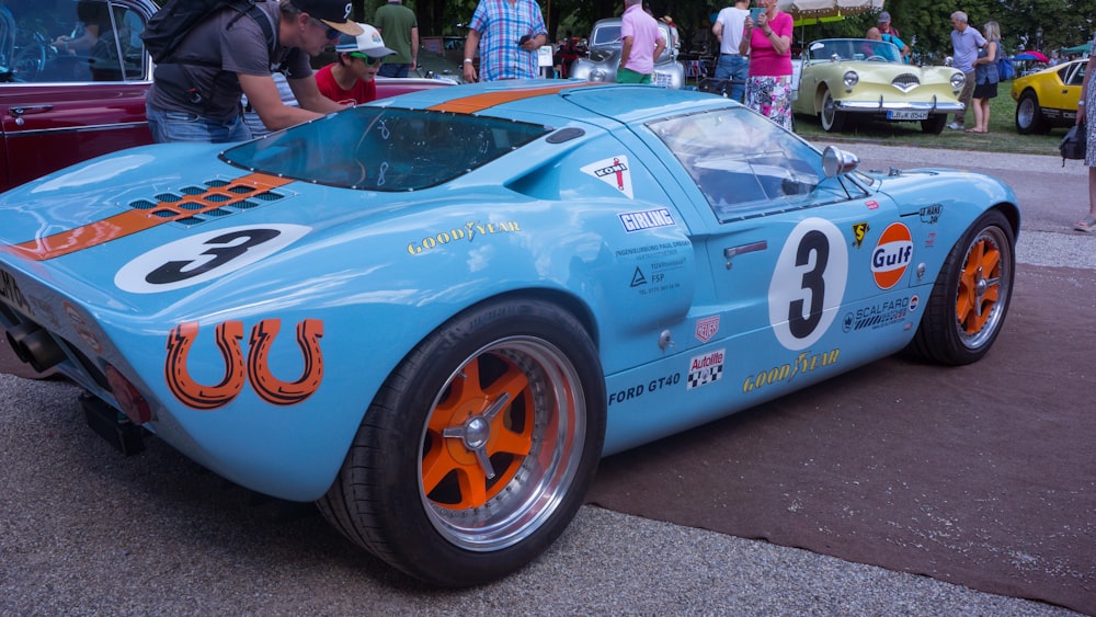 a blue and orange race car