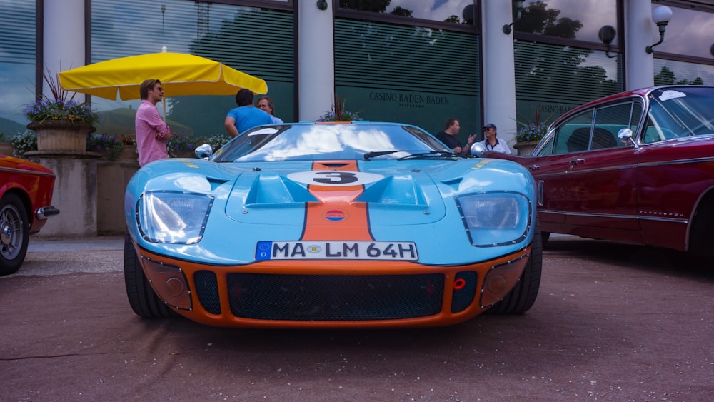 a blue sports car