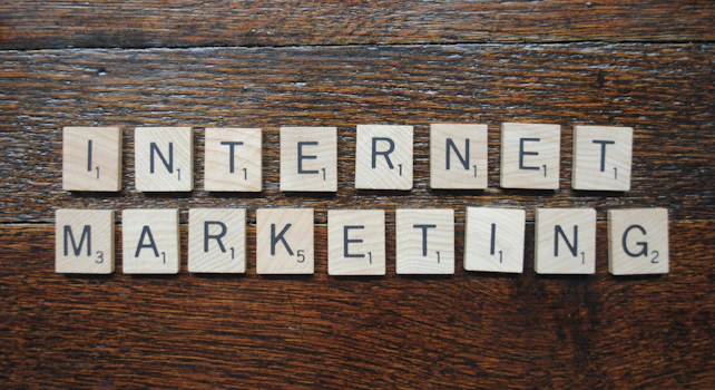 Wooden Scrabble tiles spelling INTERNET MARKETING