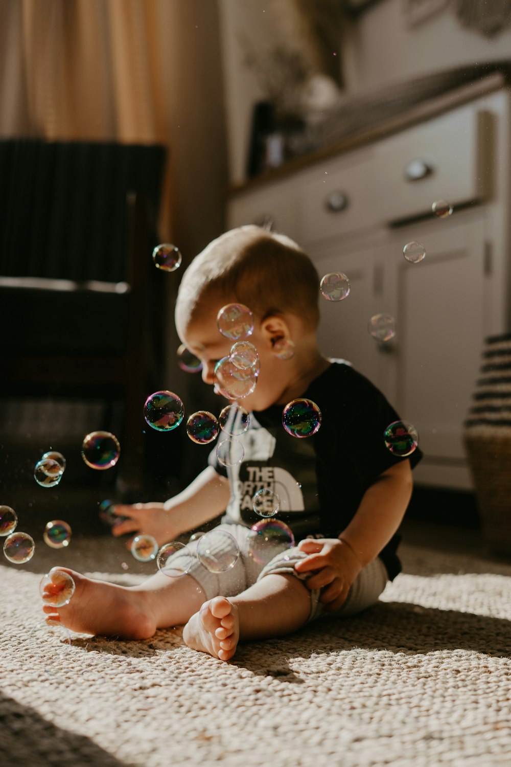 a baby wearing a mask