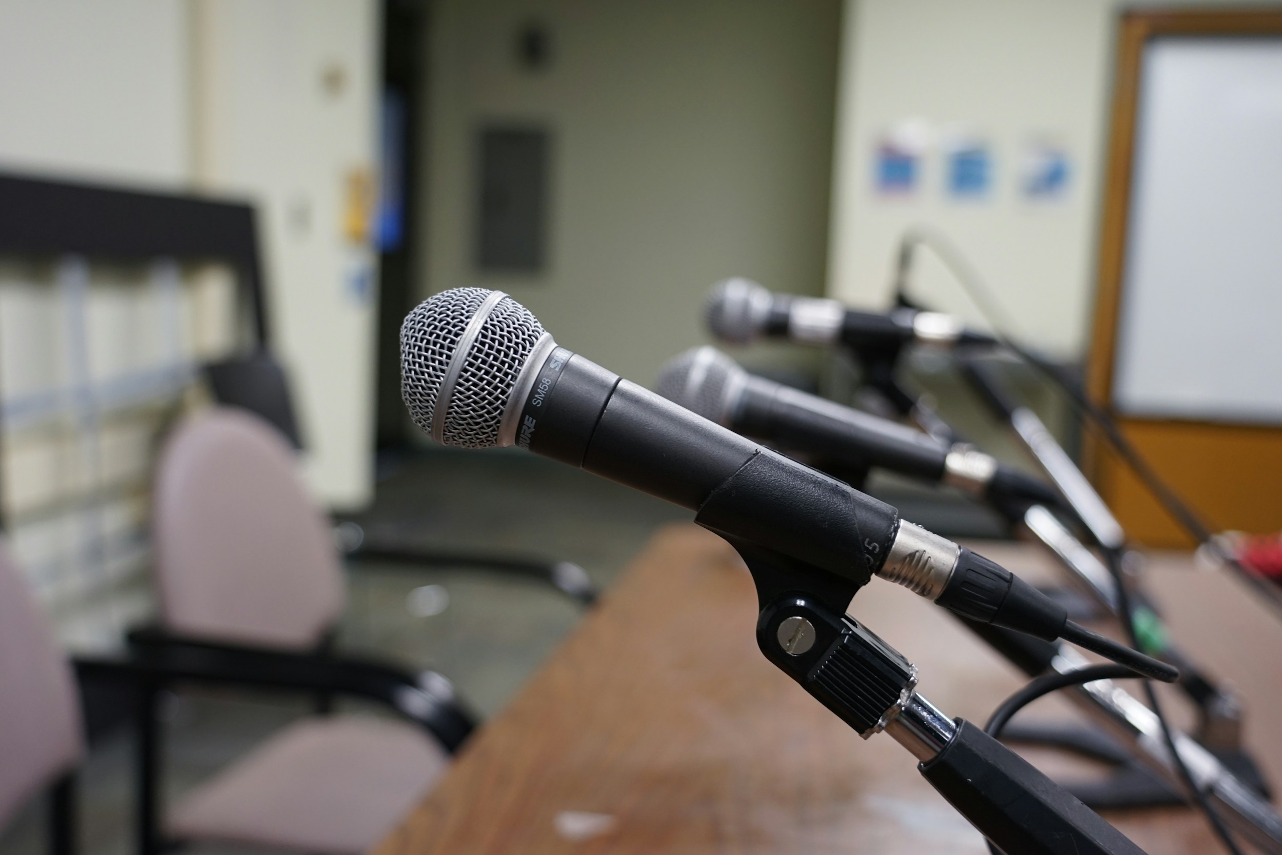 political press conference microphones