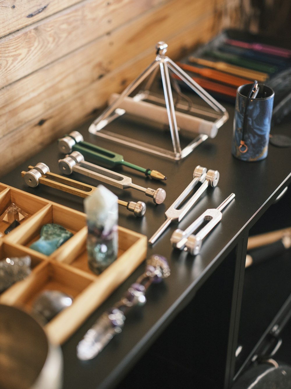 a table with a variety of tools on it