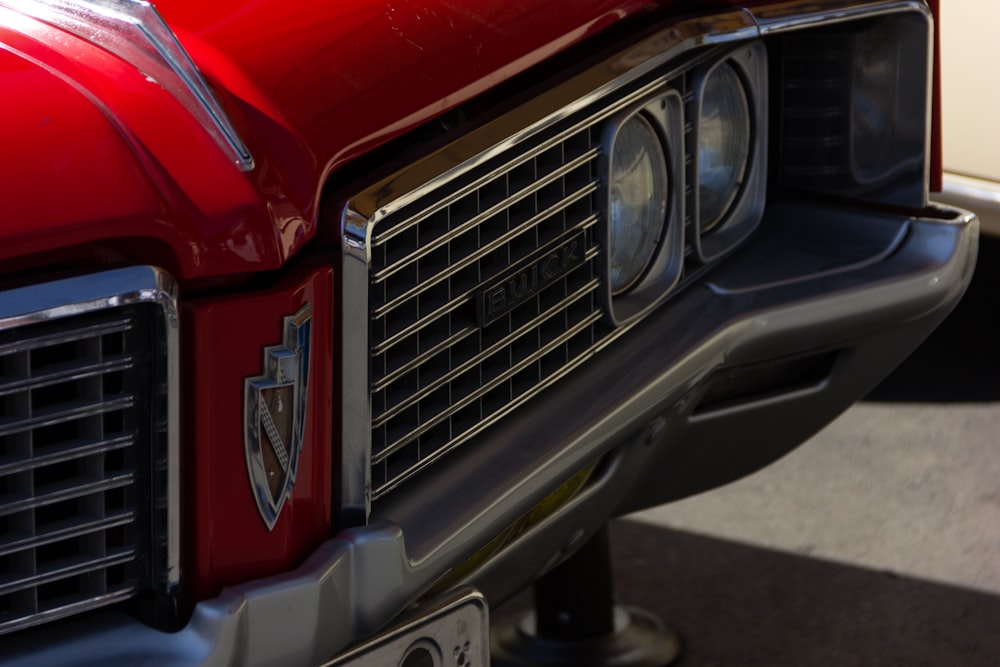 the front of a red car