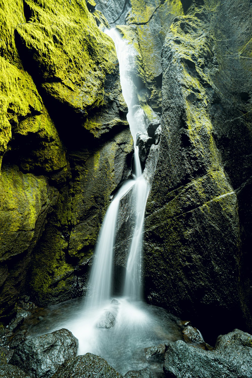 a waterfall in a cave