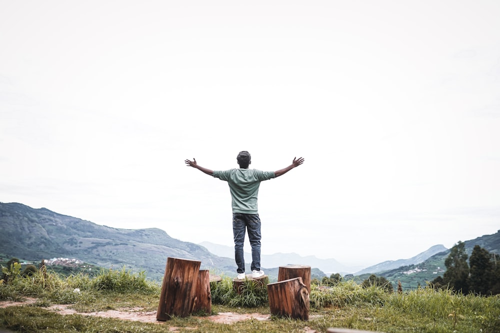 a man standing on a stump