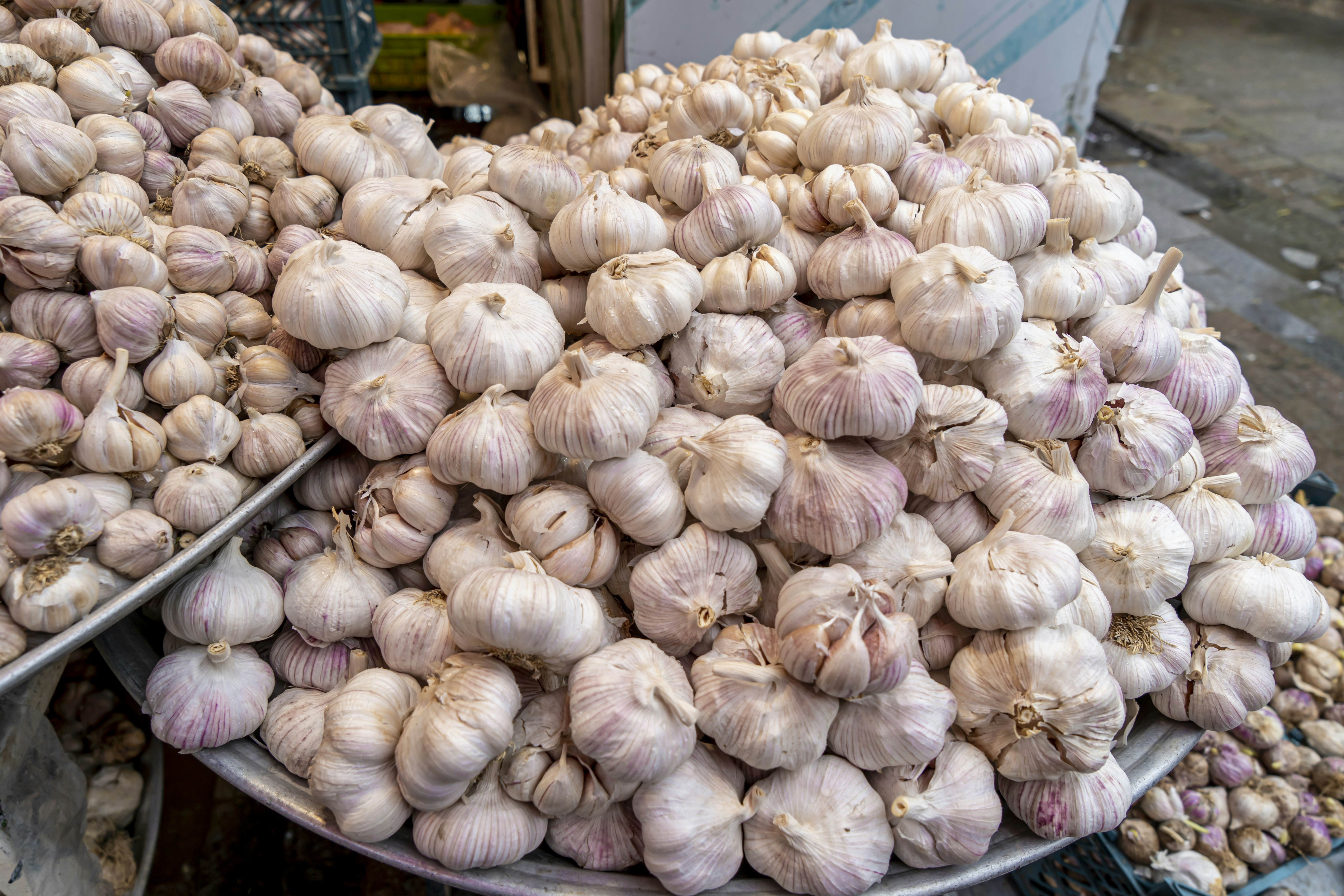 a pile of white and pink mushrooms