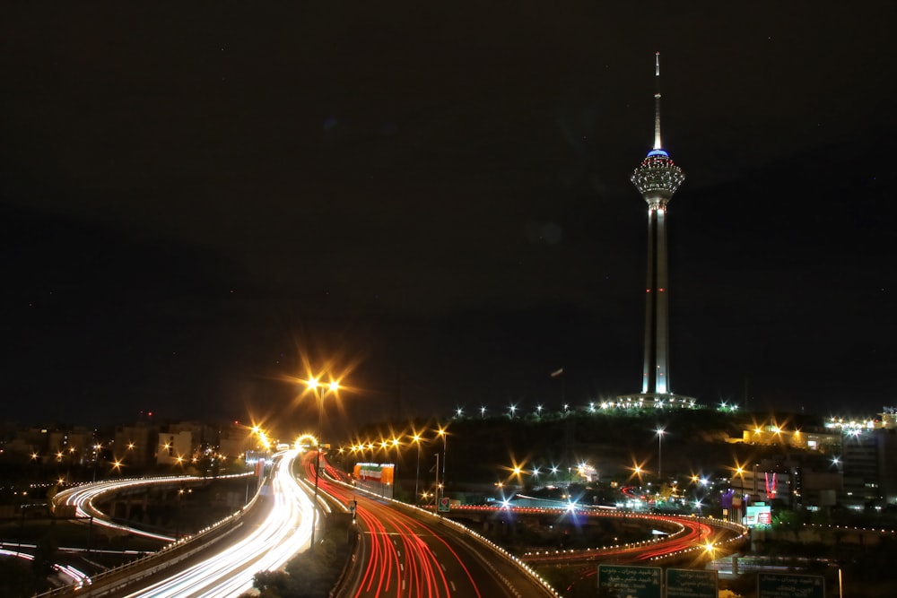 a tall tower in a city