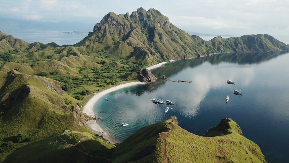 a body of water surrounded by mountains