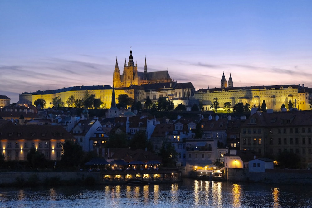 a city with a river and a bridge