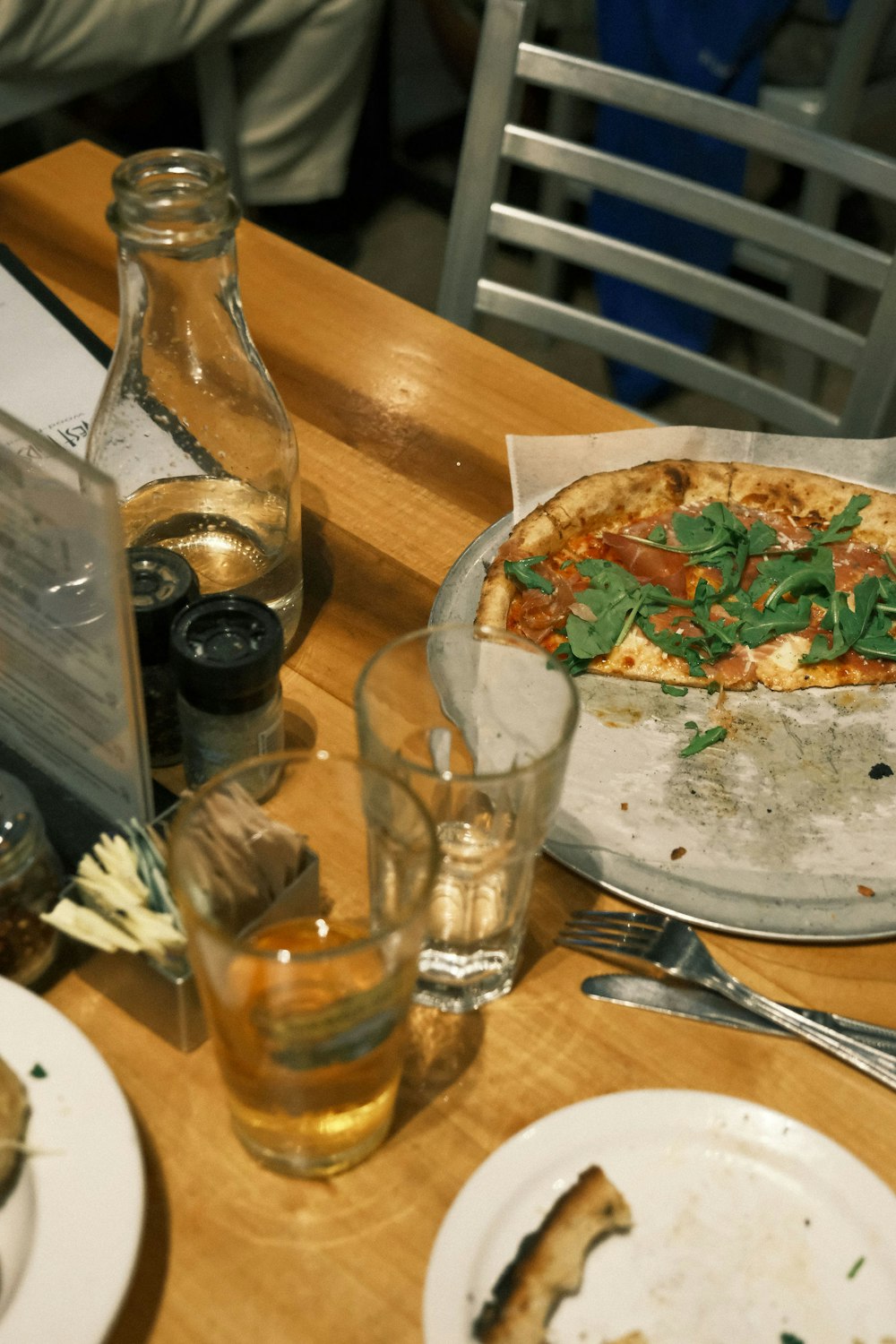 a pizza sits on a table