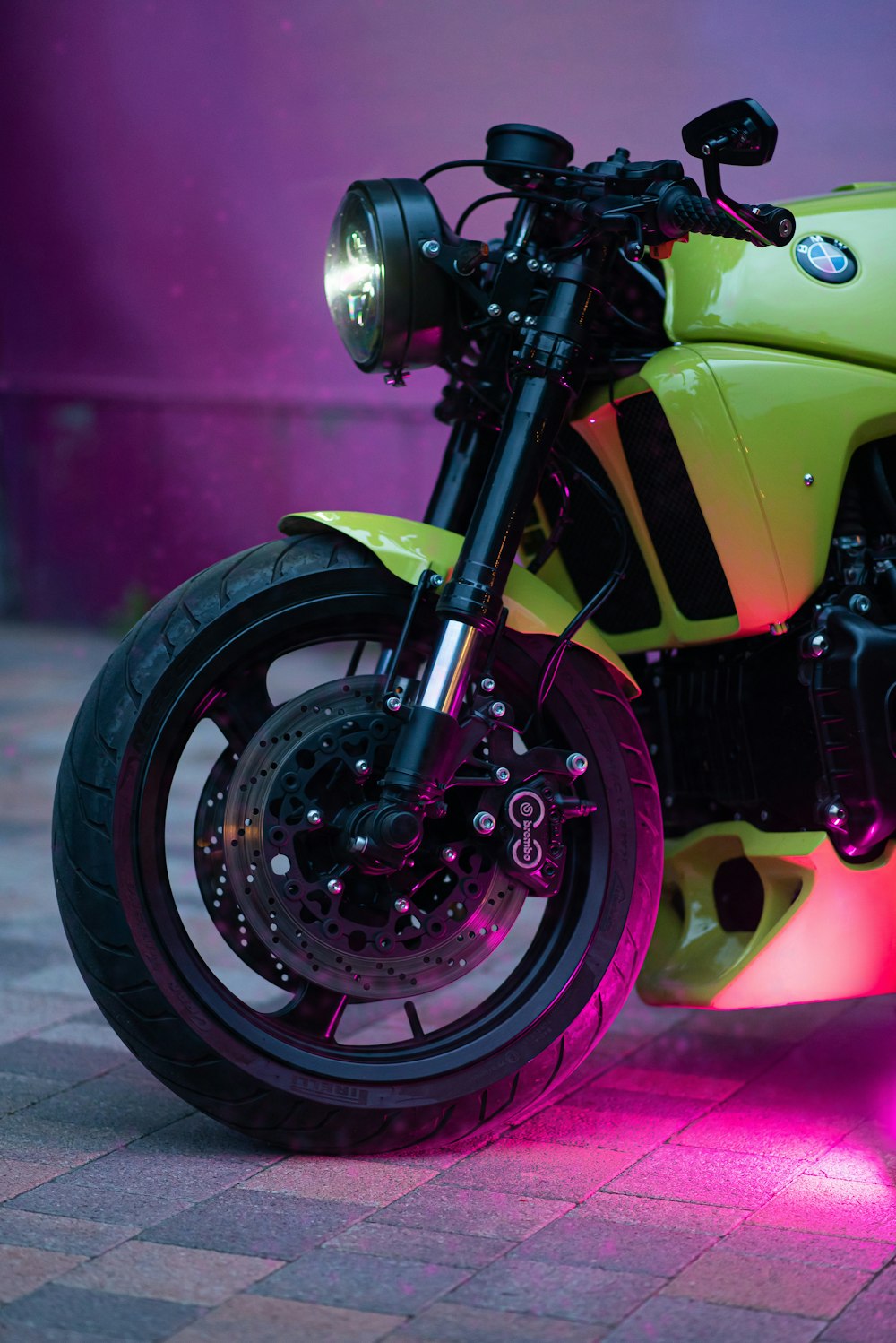 a green and yellow motorcycle