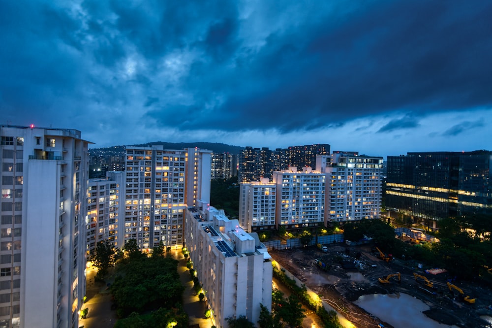 a city with buildings and streets