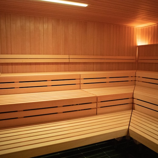 a wooden staircase in a room