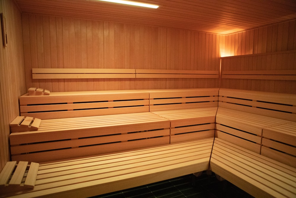 a wooden staircase in a room