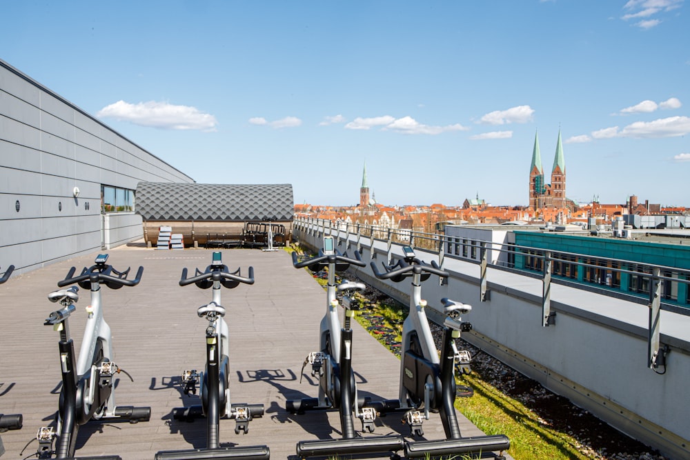 bicycles parked on a dock