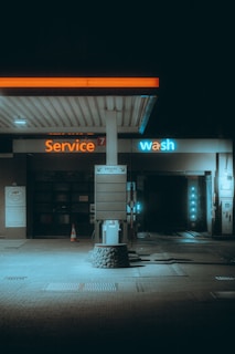 a gas station with a gas pump
