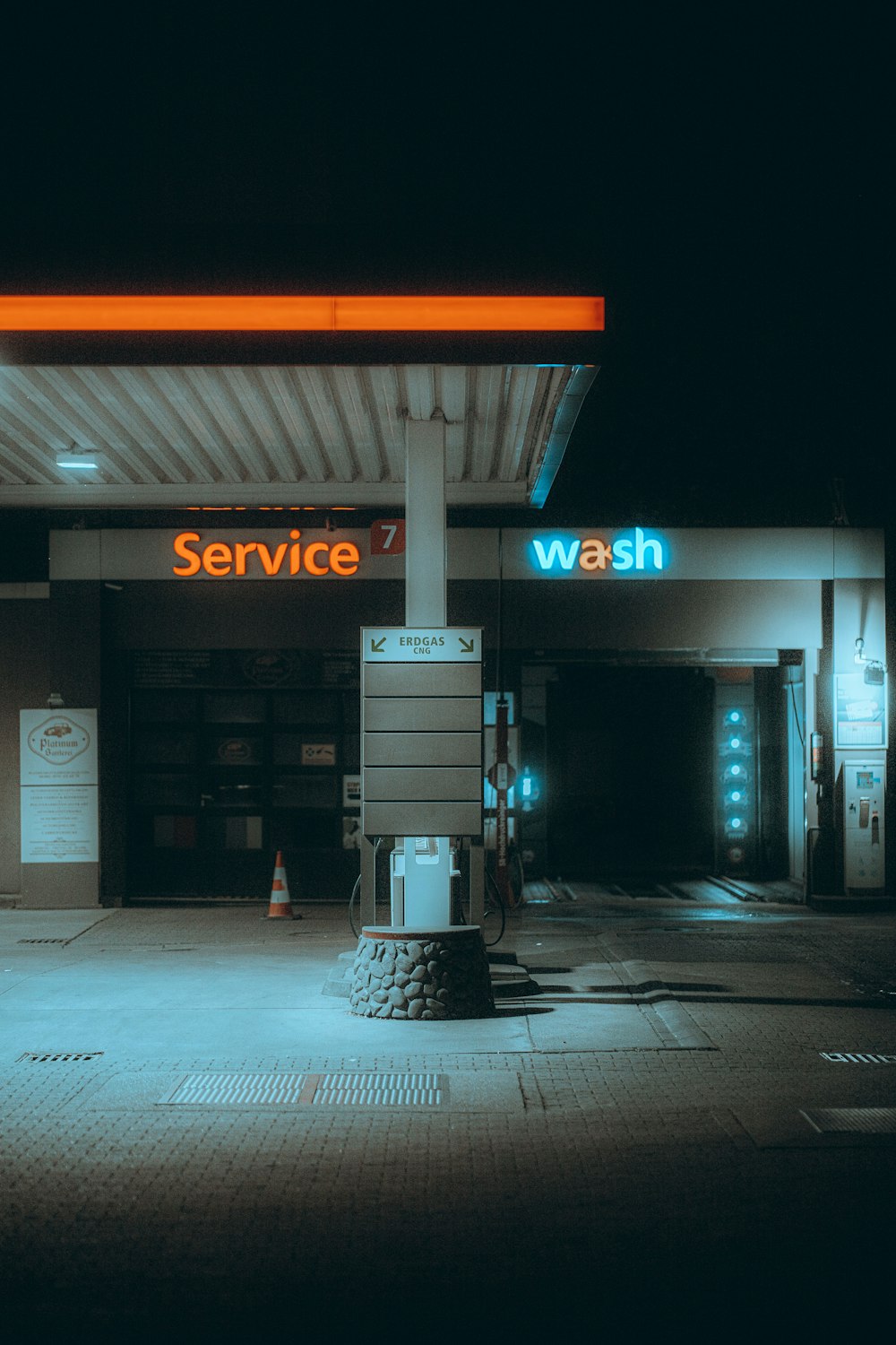 a gas station with a gas pump