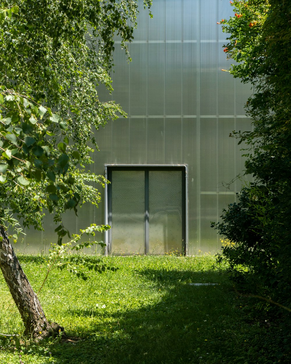 a glass door in a building