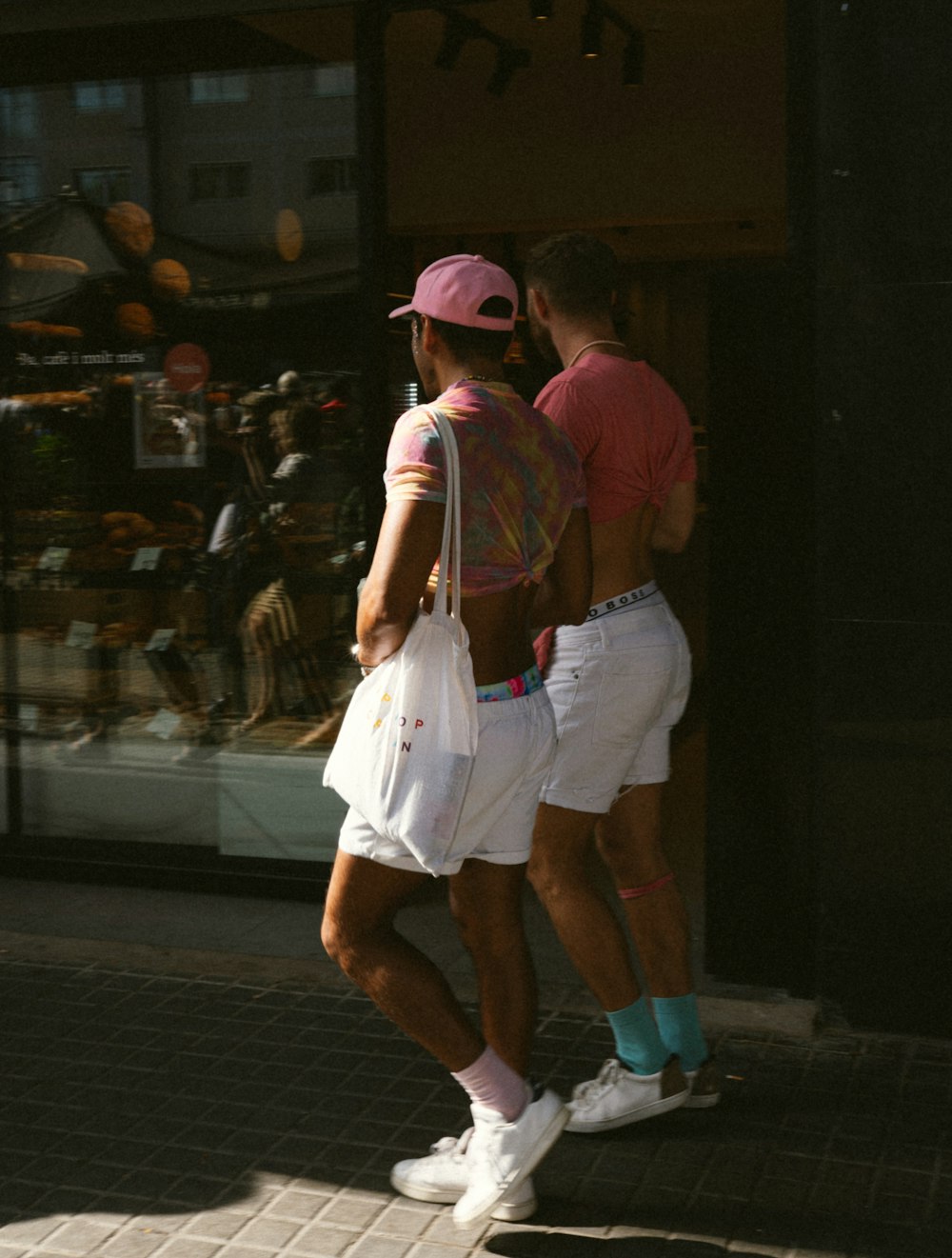 a man and woman walking