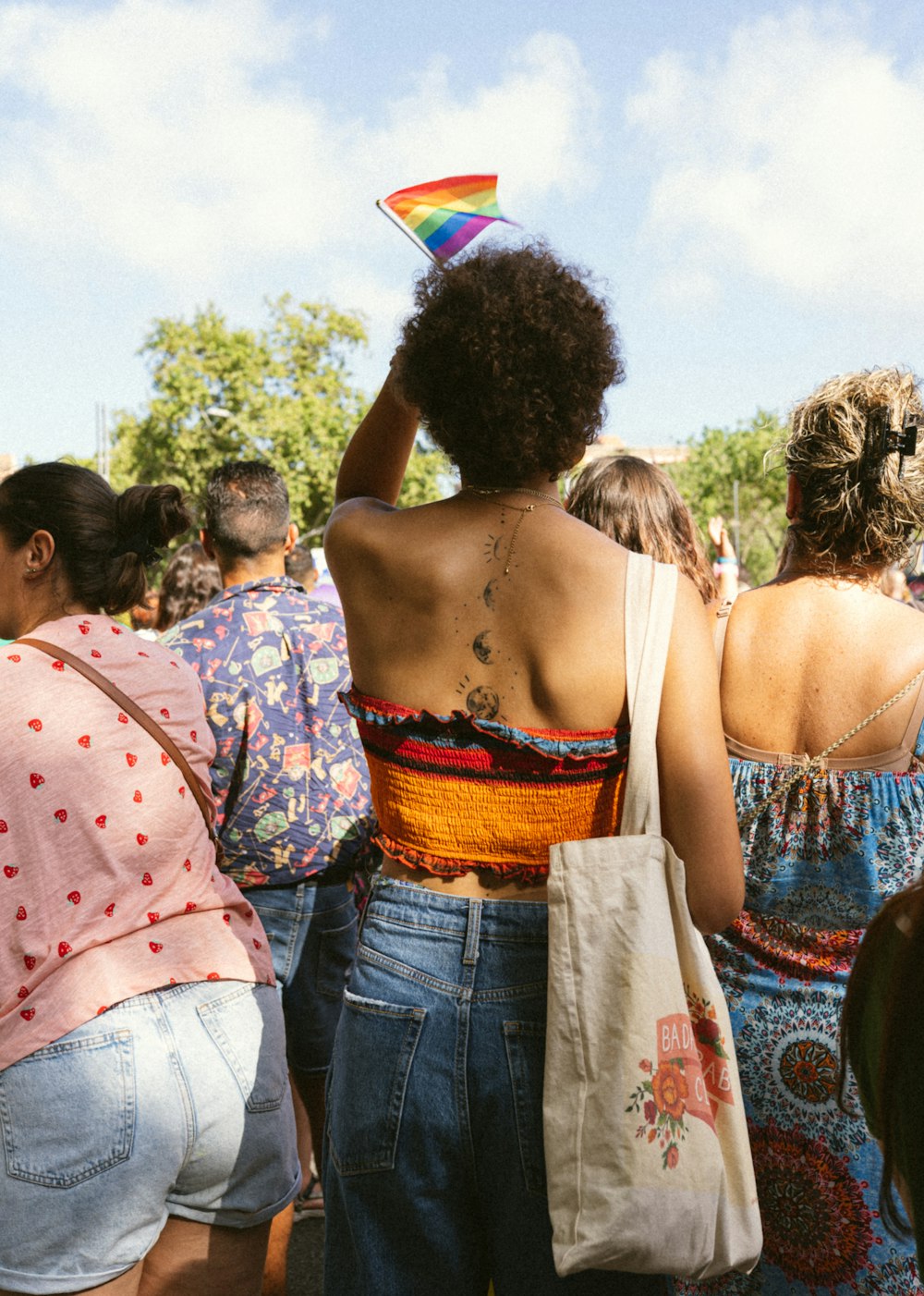 a group of people standing outside