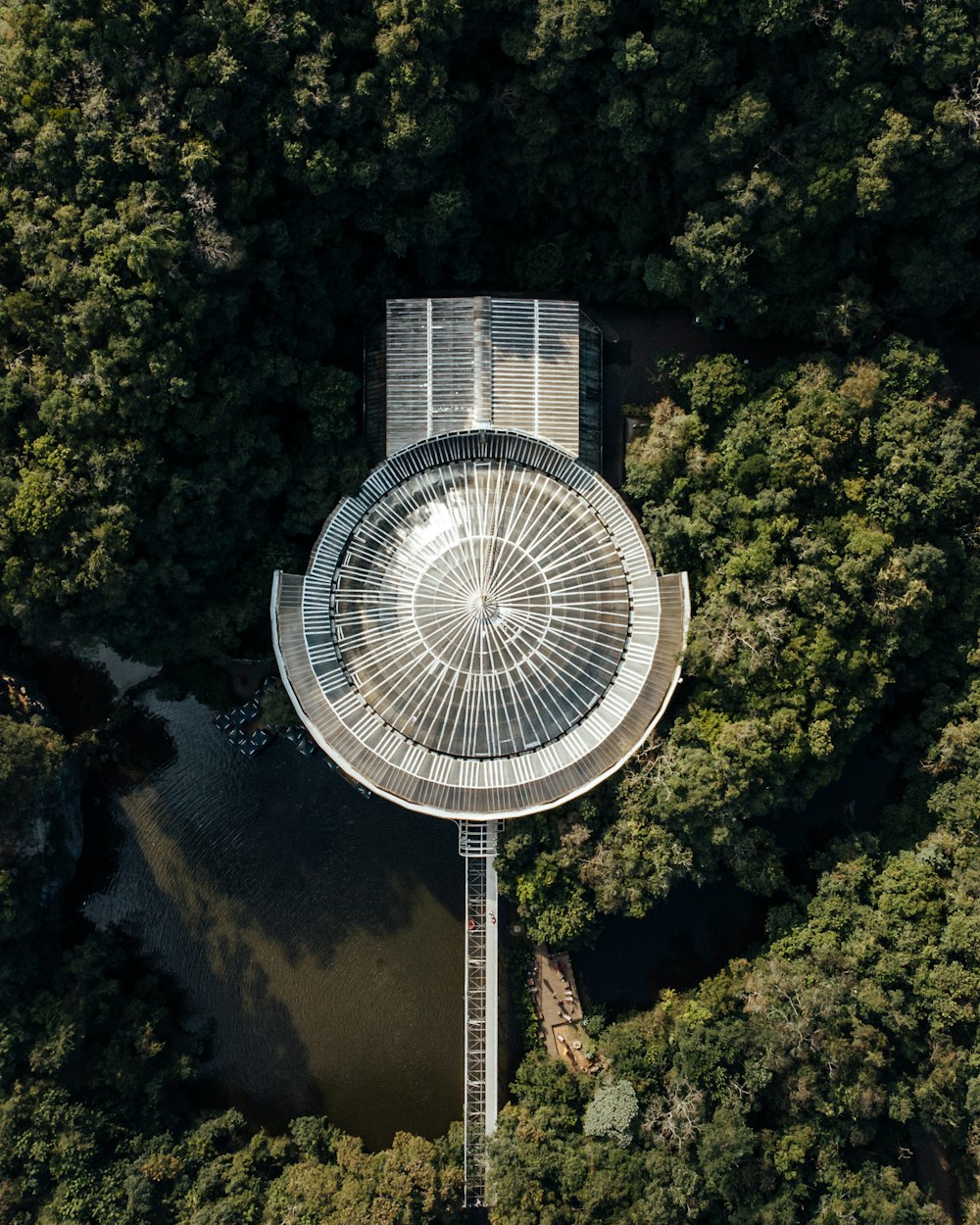 a satellite in the sky above trees