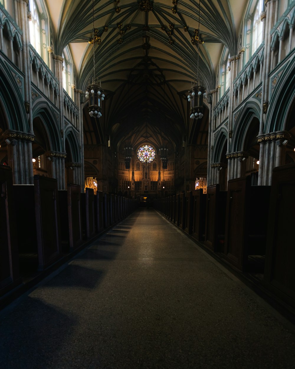 a long hallway with many arches