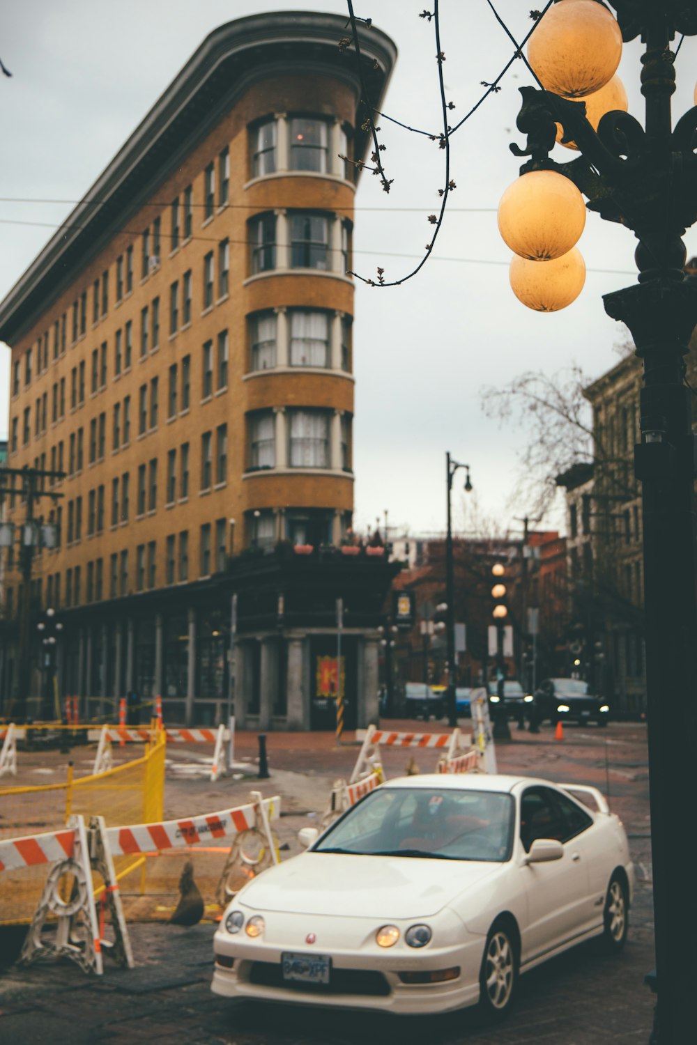 a white car on a street