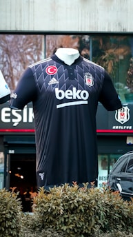 a black jacket with white text on it