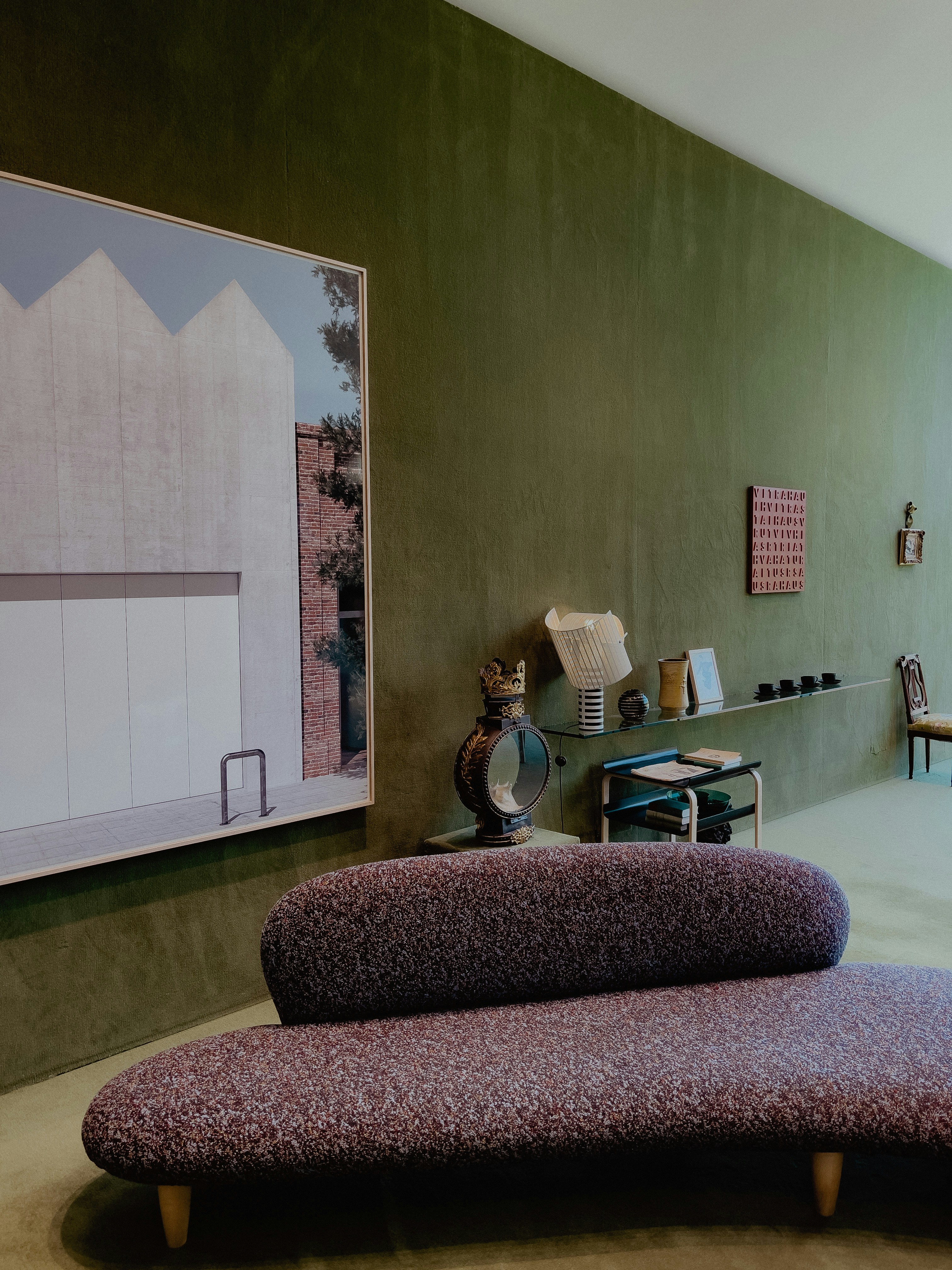 a purple couch in a room