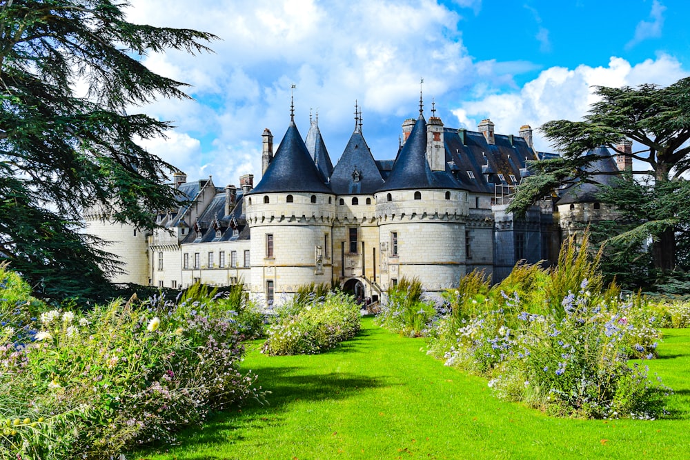 un grand château blanc avec le Château de Chaumont en arrière-plan